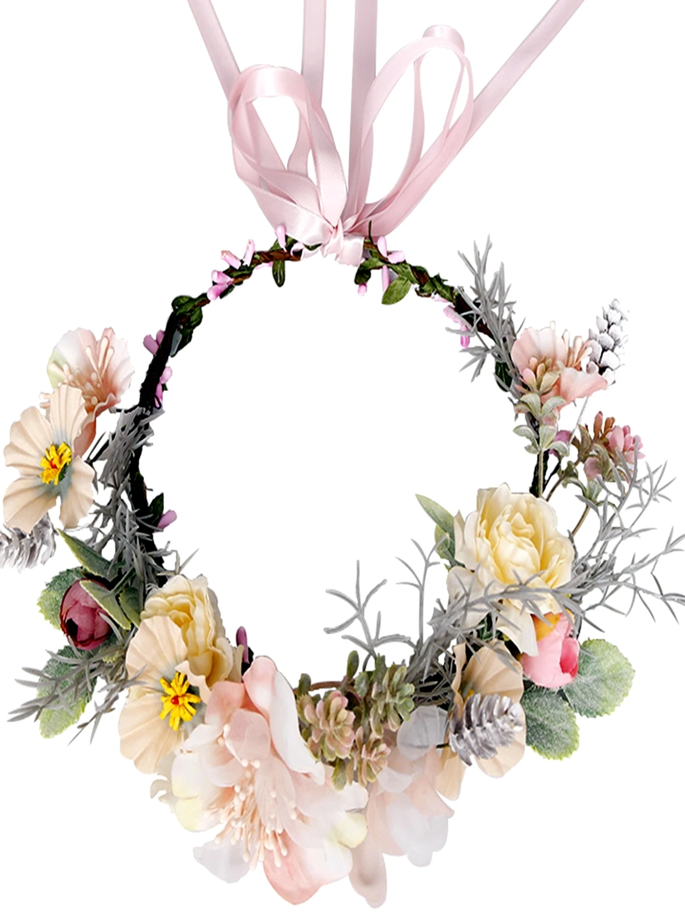 

Pink Flower Crown Boho Elf Hair Wreath Headpiece Hair Accessories Fairy Headwear Halloween Headband
