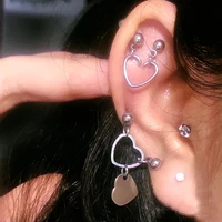 2pc stainless steel industrial earring double helix piercing conch daith heart lobe stud earrings 20g 16g gauge pierc jewelry