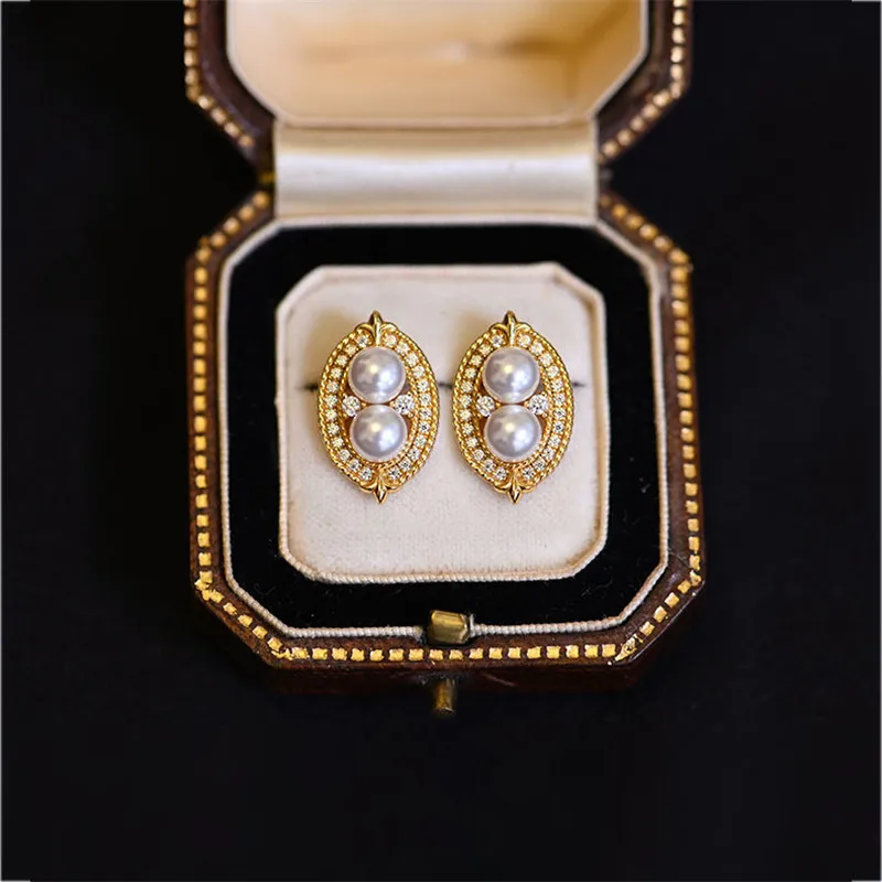 

2022 ins New Fashion Natural Pearl Gold Stud Earrings for Women French Exquisite Bridal Wedding Earrings Girl Party Jewelry Gift
