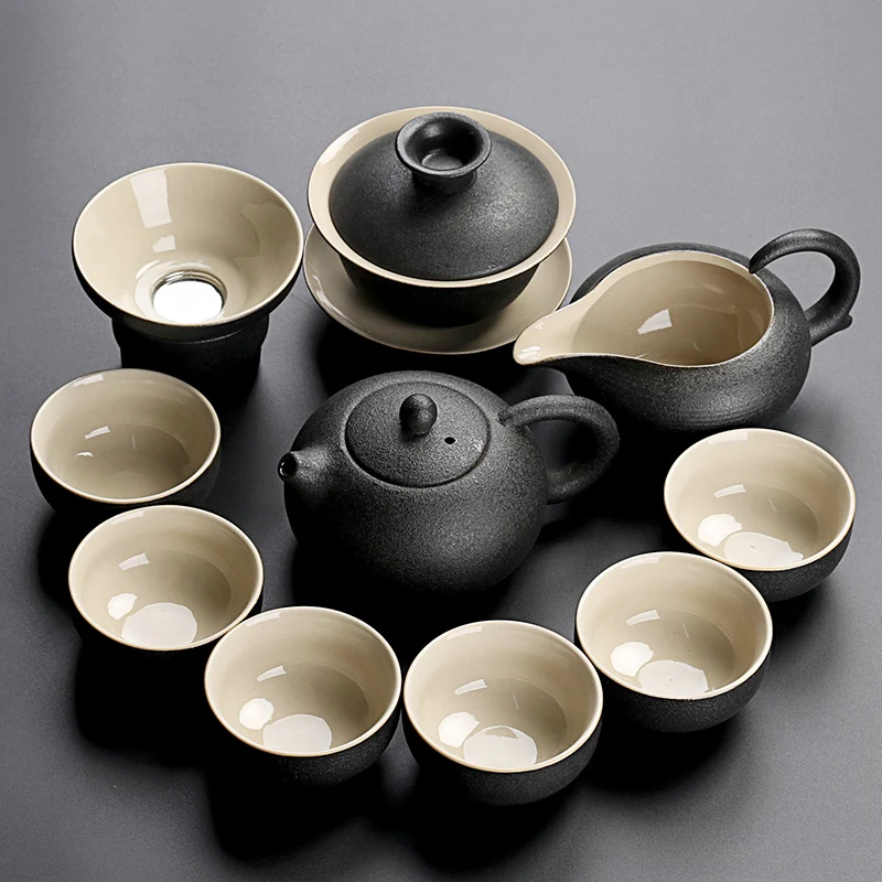 

black crockery ceramic teapot tea cup chinese kung fu tea sets