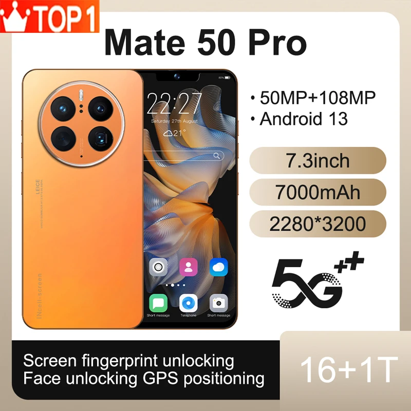 

Смартфон глобальная версия Mt 50 Pro, 16 ГБ + 1 ТБ, 7,3 дюйма, HD экран, сотовый телефон, 4G/смартфон, камера Android 13, две SIM-карты