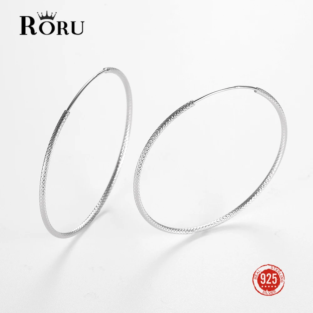 

RORU S925 Trendy Gold Color Silver Color 40mm Large Hoop Earrings for Women Girl Elegant Gorgeous Casual Simple Basic Decoration