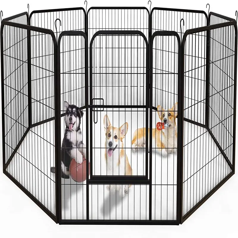 

Metal Dog Playpen Dog Fence 8 Panels Indoor Outdoor Heavy Duty Portable Foldable Kennel with Removable Food Tray for Puppy Dog C