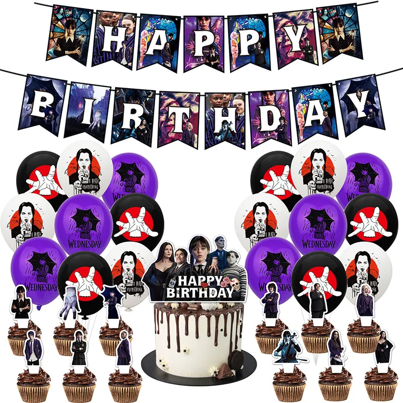 

Wednesday Addams Children's Birthday Party Decoration Birthday Party Supplies Banner Tableware Balloon Cake Flags Site Layout
