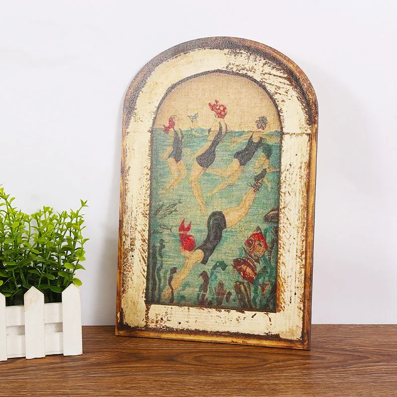 

Rustic Wooden Retro Desktop Handicraft Ornaments American Country Antique Homestay Wood Products Bathroom Murals