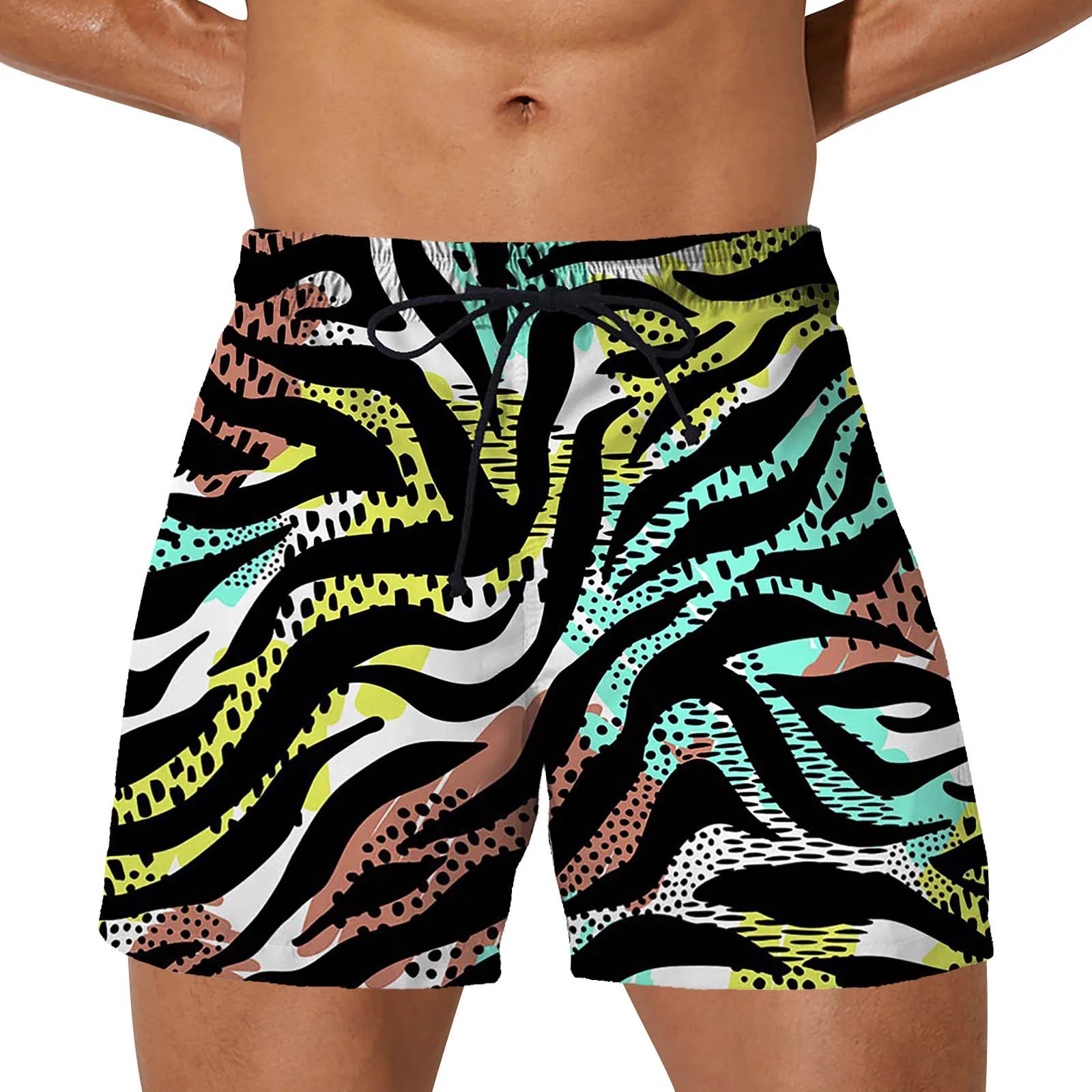 

Summer Leopard Print Shorts Loose Elastic Trunks Lace Up Summer Beachwear Men's Shorts Beach Vacation Outfits Pantalones Cortos