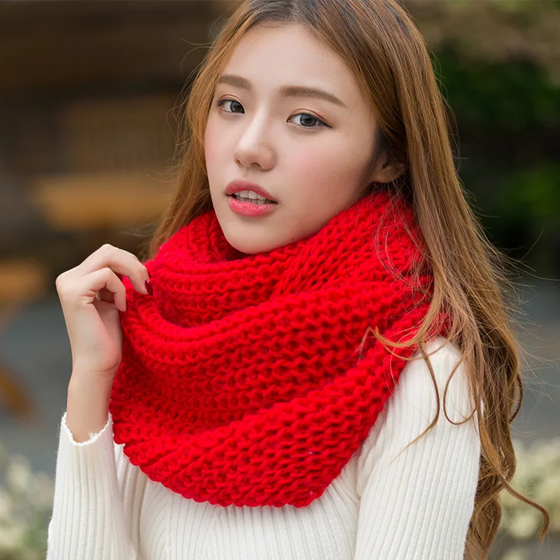 

Black Loop Infinity Scarf Collar Women Winter Knit O-Ring Scarf Female Neck Scarves Ladies Winter Red Infinity Scarfs luxury