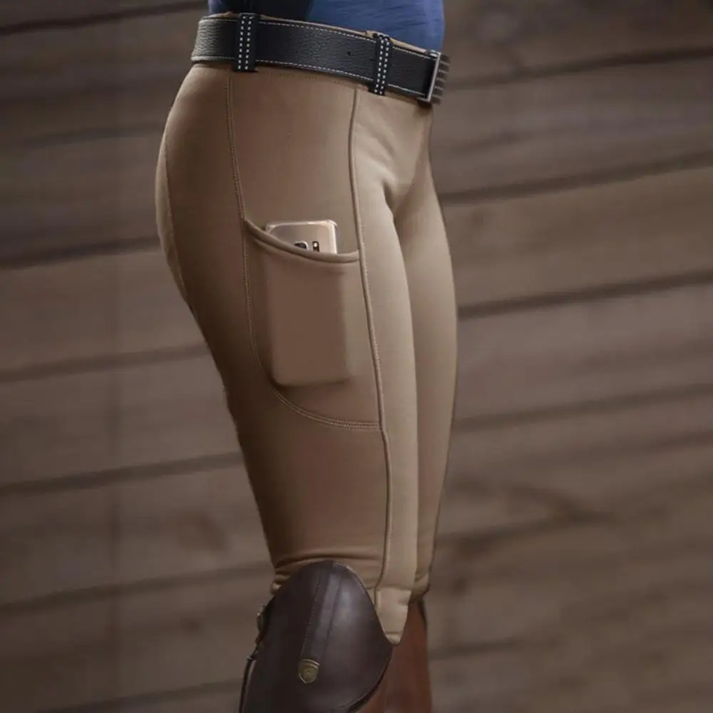 Solid Color Pants Elastic Trousers Women Pocket Hip Lift Equestrian Horse Racing Trousers