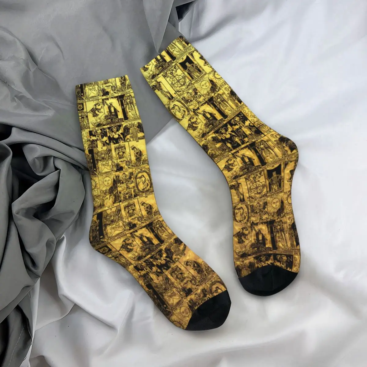 

Gold And Black Tarot Socks Major Arcana Print Quality Fancy Mid Stockings Large Chemical Fiber Unisex Spring Socks