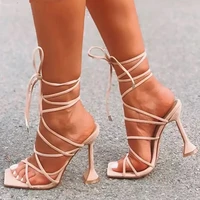 2022 sexy pumps women sandals luxury square toe heel cross tied party shoes designer high heels