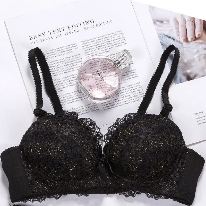 Женский кружевной бюстгальтер с чашками пуш-ап черный/белый бесшовный без