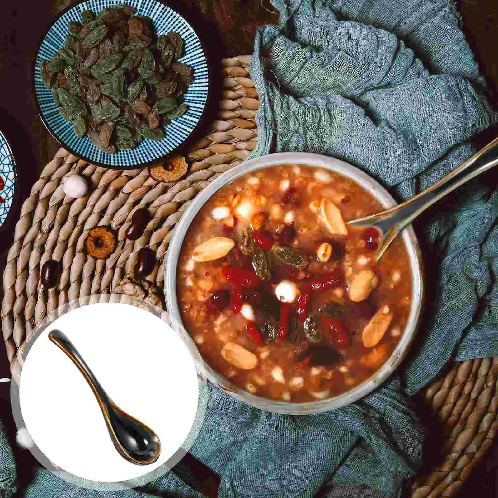 

Spoon Spoons Soup Ceramic Ladle Ramen Chinese Rice Noodle Serving Pho Japanese Appetizer Coffee Dessert Ice Porcelain Udon Asian