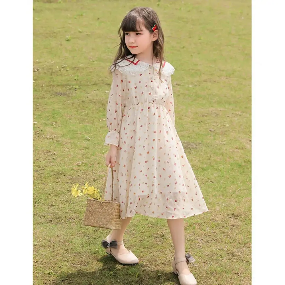 

Женское шифоновое платье с длинным рукавом, с круглым воротником