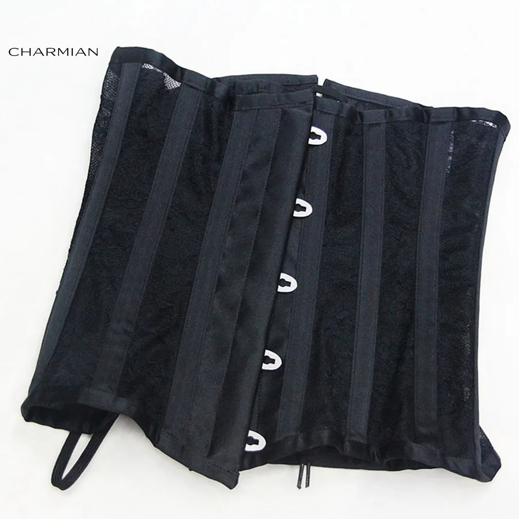 Charmian Retro Sexy Underbust Corset See-through Mesh and Lace Steel Boned Corsets and Bustiers Body Shaper Waist Trainer Waspie
