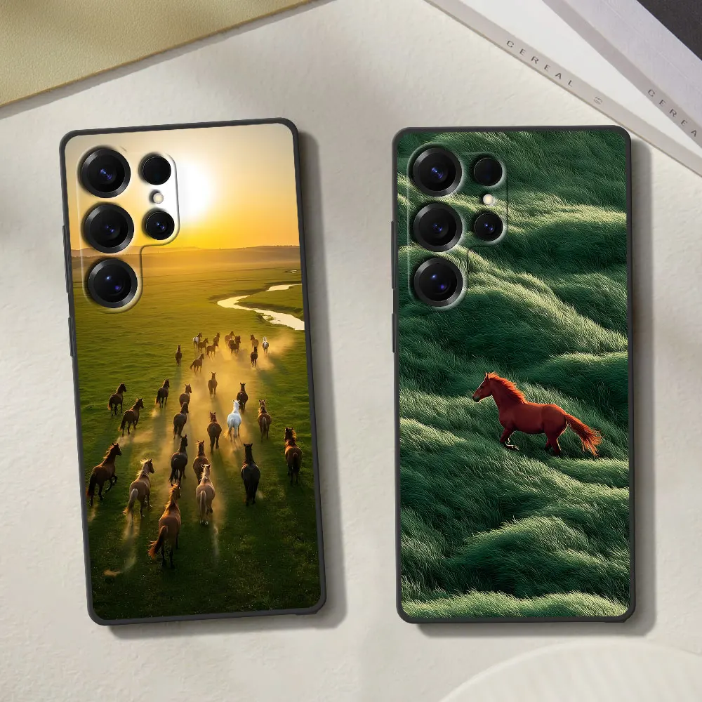 Фото Чехол Steed Flower Field Horse для Samsung Galaxy Note 20 Ultra 5G 10 Plus 9, черный, из ТПУ, для телефонов M12 J6 Plus J7 J8 J5 Prime №3