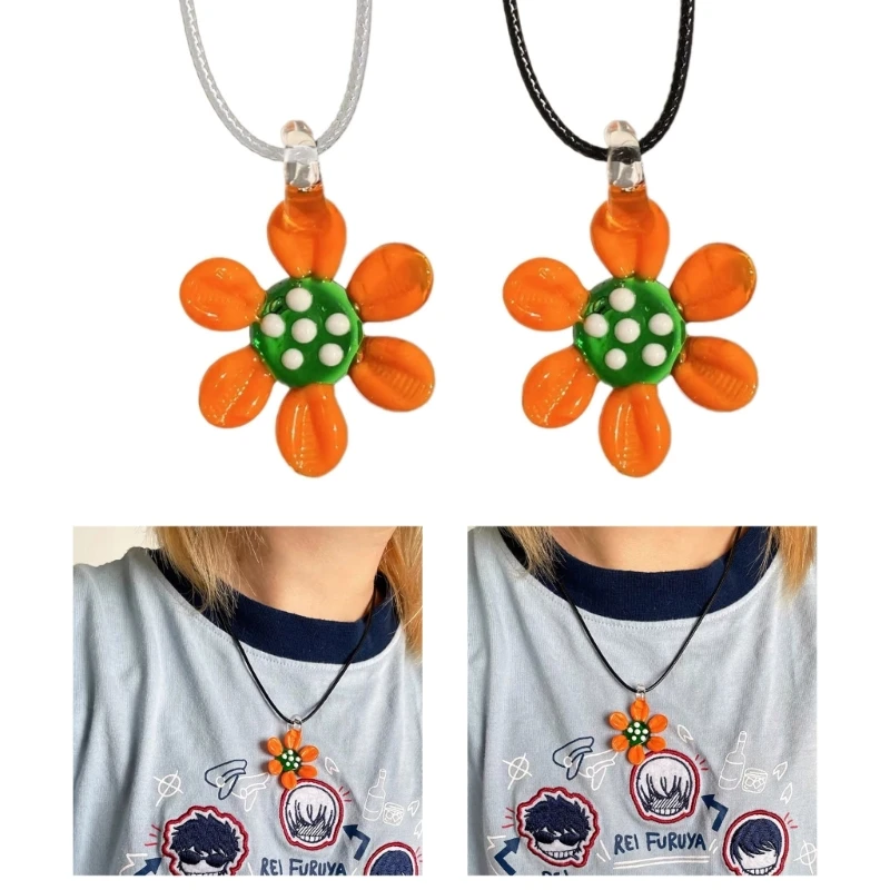 

Glass Flower Chocker Dainty Flower Pendant Necklace for Birthday Valentine Women DropShip