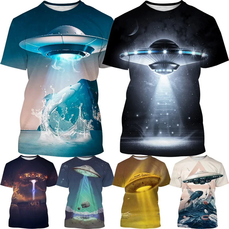 

UFO Science Fiction 3d Tshirts For Men Women Fashion Casual Street Men's Print T-shirt Short-sleeved Loose Oversized T-shirts