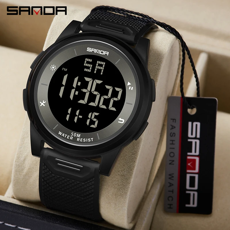 

SANDA Digital Watch Men Military Army Sport Chronograph Date Wristwatch TPU Band Week 50m Waterproof Male Electronic Clock 6107