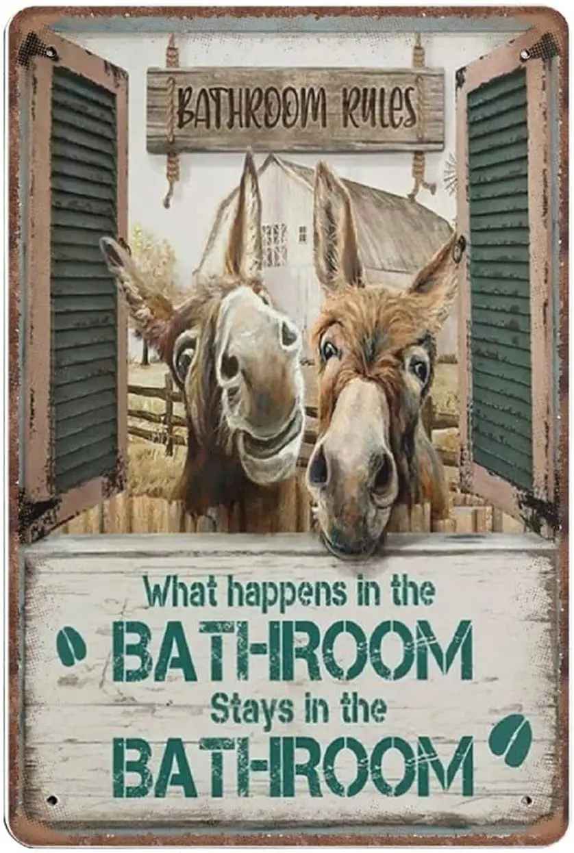 

Жестяной ретро-знак в рустикальном стиле, Ослик, что происходит в ванной, настенное искусство для ванной комнаты, современное настенное искусство, Настенный декор