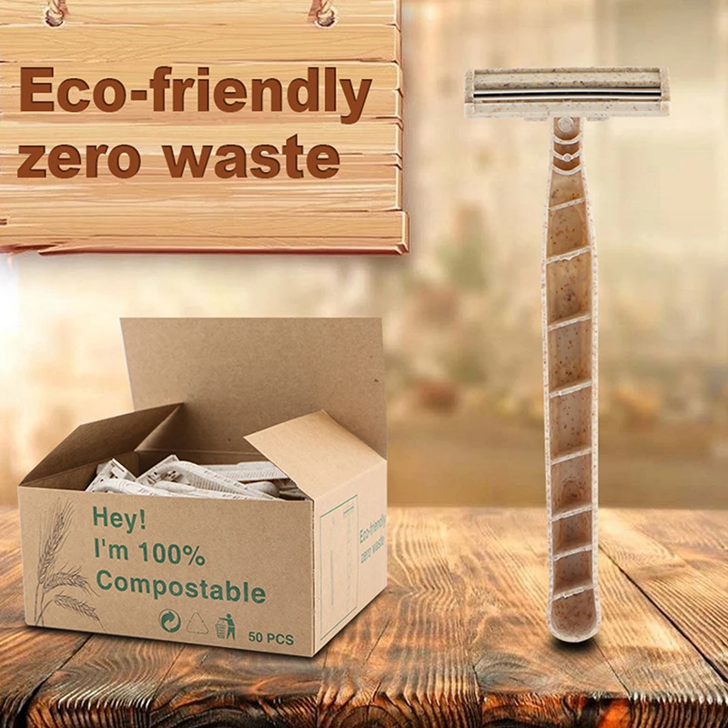 

Pack Of 8/1 Eco Friendly Biodegradable Razor For Men&Women,Three Layer Blade Manual Disposable Shaving Razor Made Of Wheat Straw