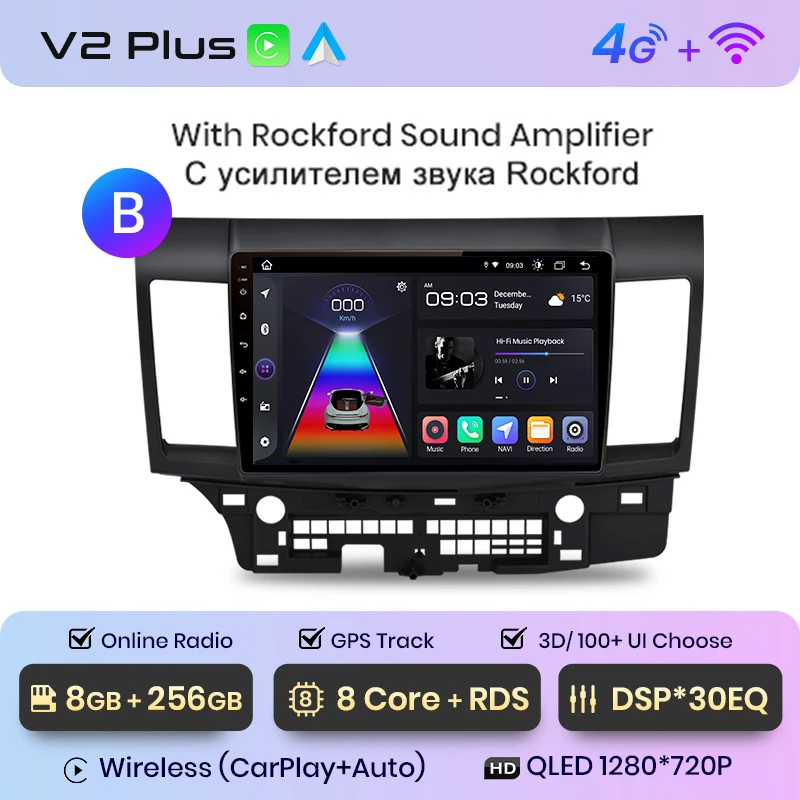 

Автомагнитола Junsun V1 для Mitsubishi Lancer 10 2007-2013, 4G, GPS