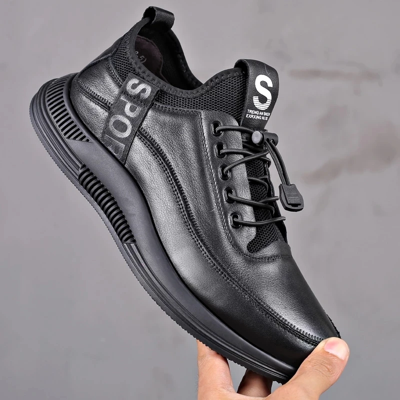 

Men's Casual Shuoes Leather PU Black Spring Male Footwear Loafers Soft Bottom Lace Up Outdoor Business Sneakers Shoes For Men
