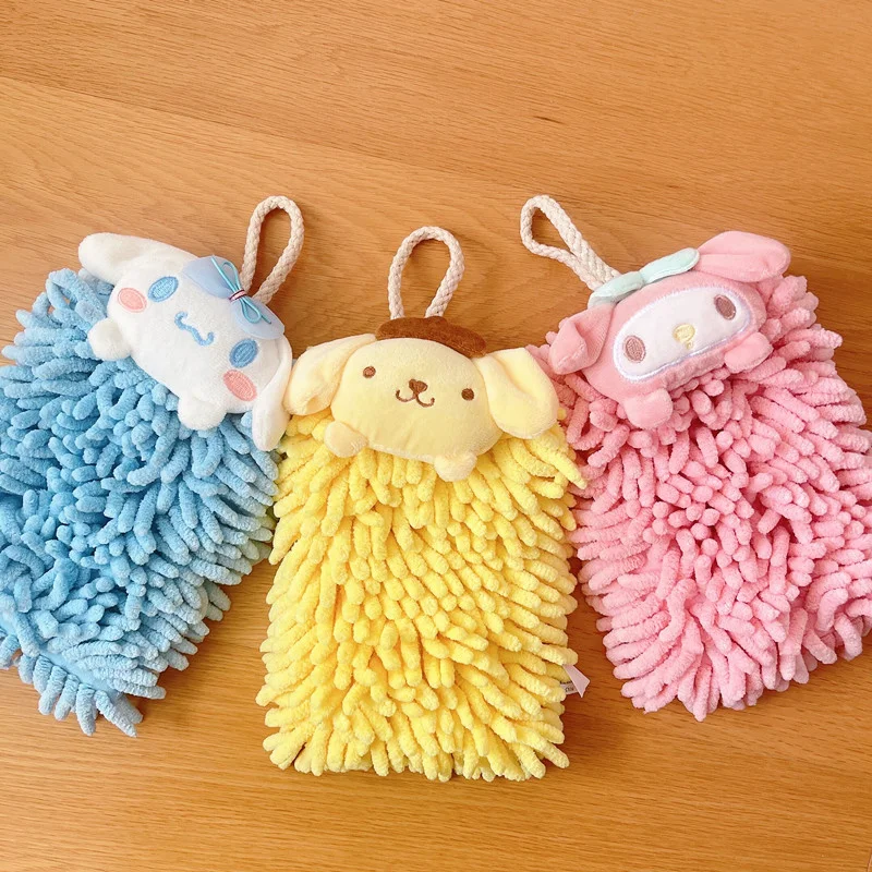 

Kawaii Sanrioed Anime Cartoon series Kuromi Cinnamoroll mymelody Cute Soft plush Hanging Kitchen Thicker Hand towel Wipes