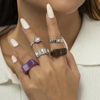 5pcssets korea simple rhinestone metal finger ring acrylic rings sets for women girls fashion gifts jewelry set geometric rings