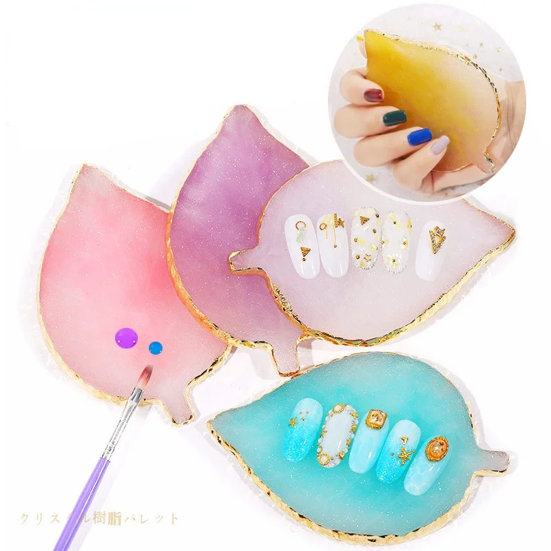 

Nail Leaf Palette Resin Agate Sheet Nail Painting Palette Tool Showing Shelf