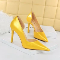 2022 sexy women fetish 11cm high heels glossy leather pumps lady nightclub wedding bridal stiletto heels stripper yellow shoes