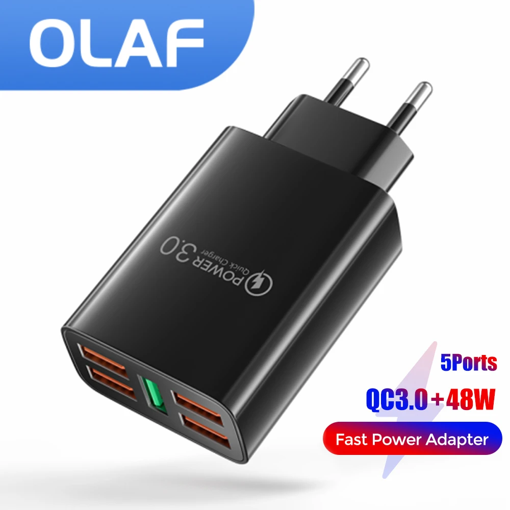 Olaf 48W 5 Ports USB Charger Fast Charging QC 3.0 Mobile Phone Charger Adapter For iphone Samsung AFC Huawei SCP Xiaomi Chargeur