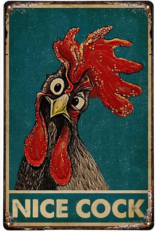 Забавная металлическая жестяная вывеска в стиле ретро зеленый красивый петух