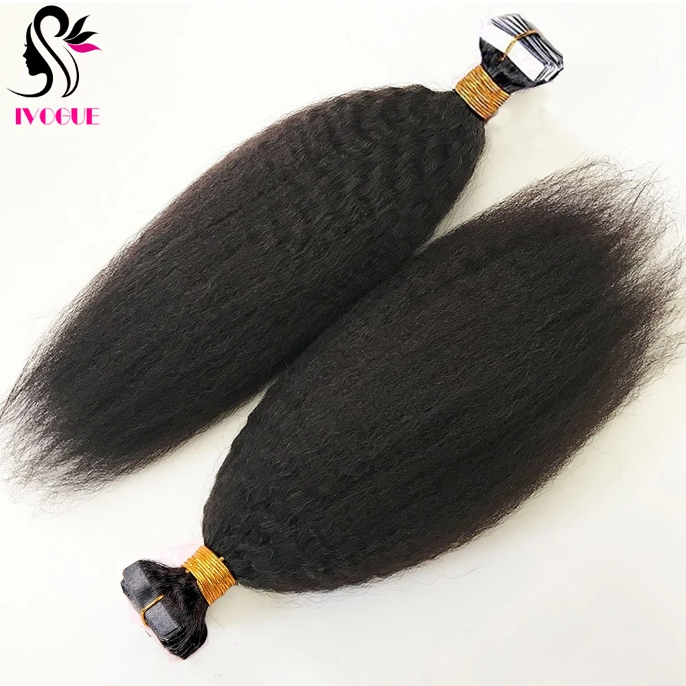 Yaki Straight Tape In Human Hair Extensions Kinky Straight Skin Weft Adhesive Invisible Peruvian Remy Hair Tape in for Women
