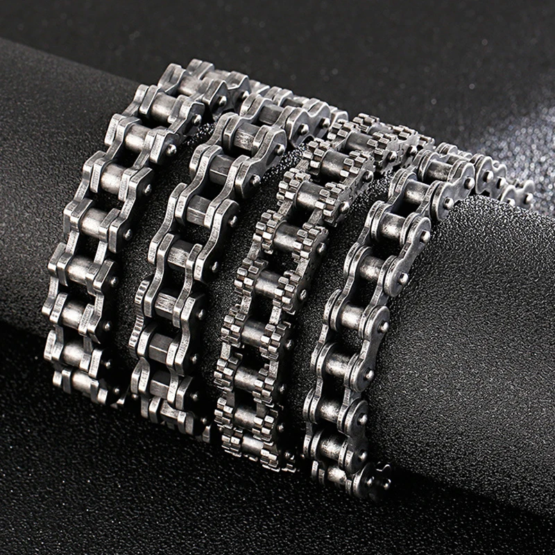 

12MM Heavy Men Women Retro Brush Black Biker Bracelets Jewelry Punk Rock Hiphop Stainless Steel Motorcycle Bike Chain Bracelet