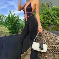 halter hollow out jumpsuit sleeveless sexy low cut fashion for women color blocking backless romper summer overalls streetwear