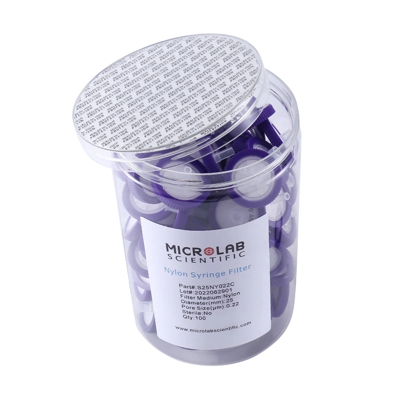 

100 Pack Syringe Filters Membrane - 25Mm Membrane Diameter,0.22Um Pore Size Nylon Purple