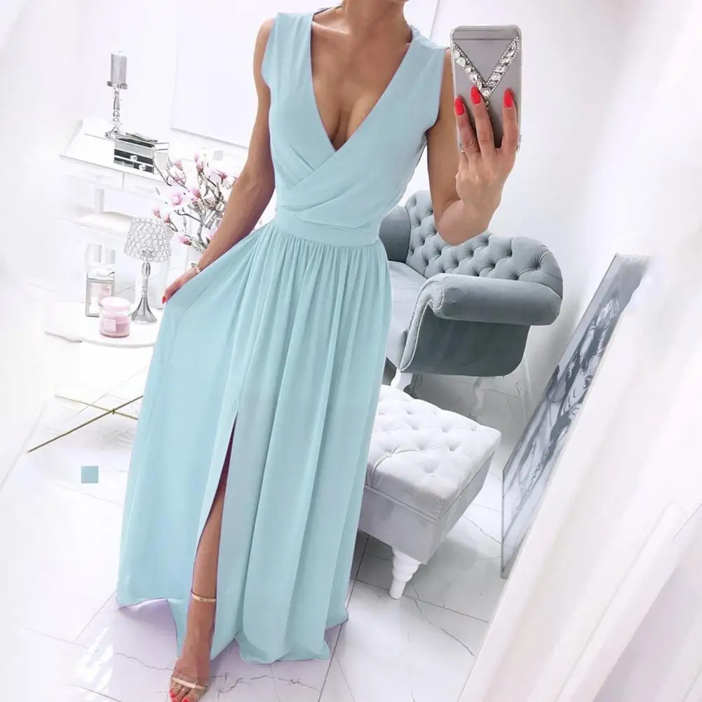 

Women Formal Solid Color Split Hem Dress Elegant Formal Dress Front Cross for Party
