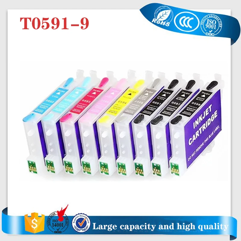 

Vilaxh For Epson Stylus Photo R2400 Refillable Ink Cartridge With ARC Chips T0591 - T0599 Ink Cartridge Empty Cartridges 9 Color