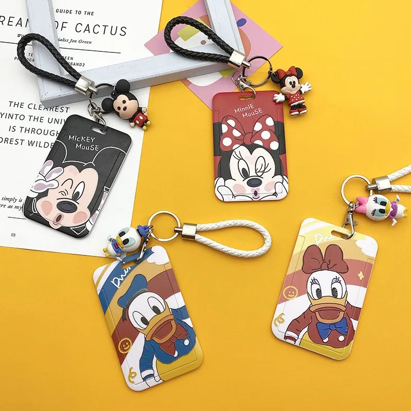 

Disney Cartoon Card Cover Mickey Mouse Minnie Student Campus Hanging Neck Bag Card Holder Cute Bear ABS Anti-lost Id Card Wallet