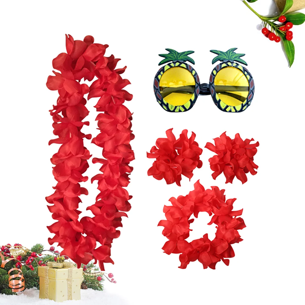 

5 Pcs Floral Necklace Hawaii Headdress Garland Pineapple Party Eyeglasses Banquet Funny Hawaiian