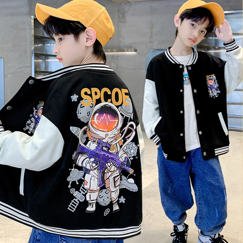 

Детская осенняя модная бейсбольная форма, уличная свободная однобортная куртка в стиле хип-хоп, тонкий топ с цветным принтом для мальчиков и девочек