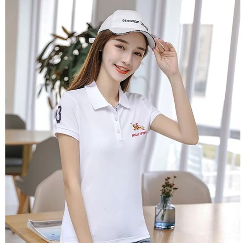 Golf wear Women T-shirt cotton Summer Solid color embroidery golf Polo shirt Short sleeve Lapel tees Women's Golf Uniform tops