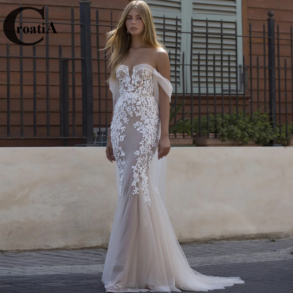 

Женское свадебное платье с юбкой годе, элегантное платье с открытыми плечами и лентой, свадебное платье из Дубая, лето 2019