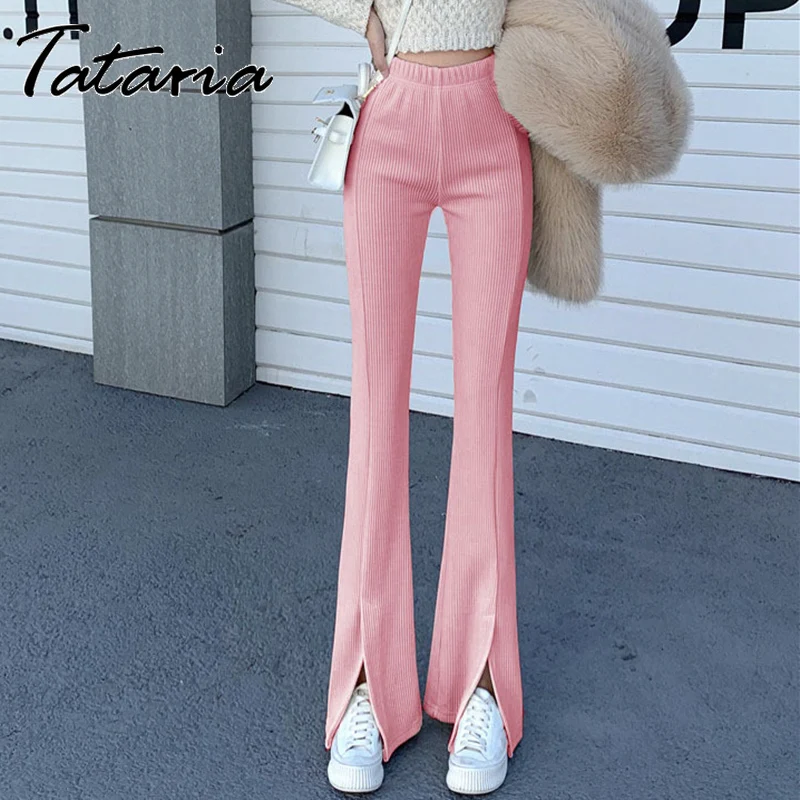 

2023 Spring Women Flare Pants Classic Black High Waist Trousers with Split Stretched Slim Soft Girl Aesthetic Flared Sweatpants