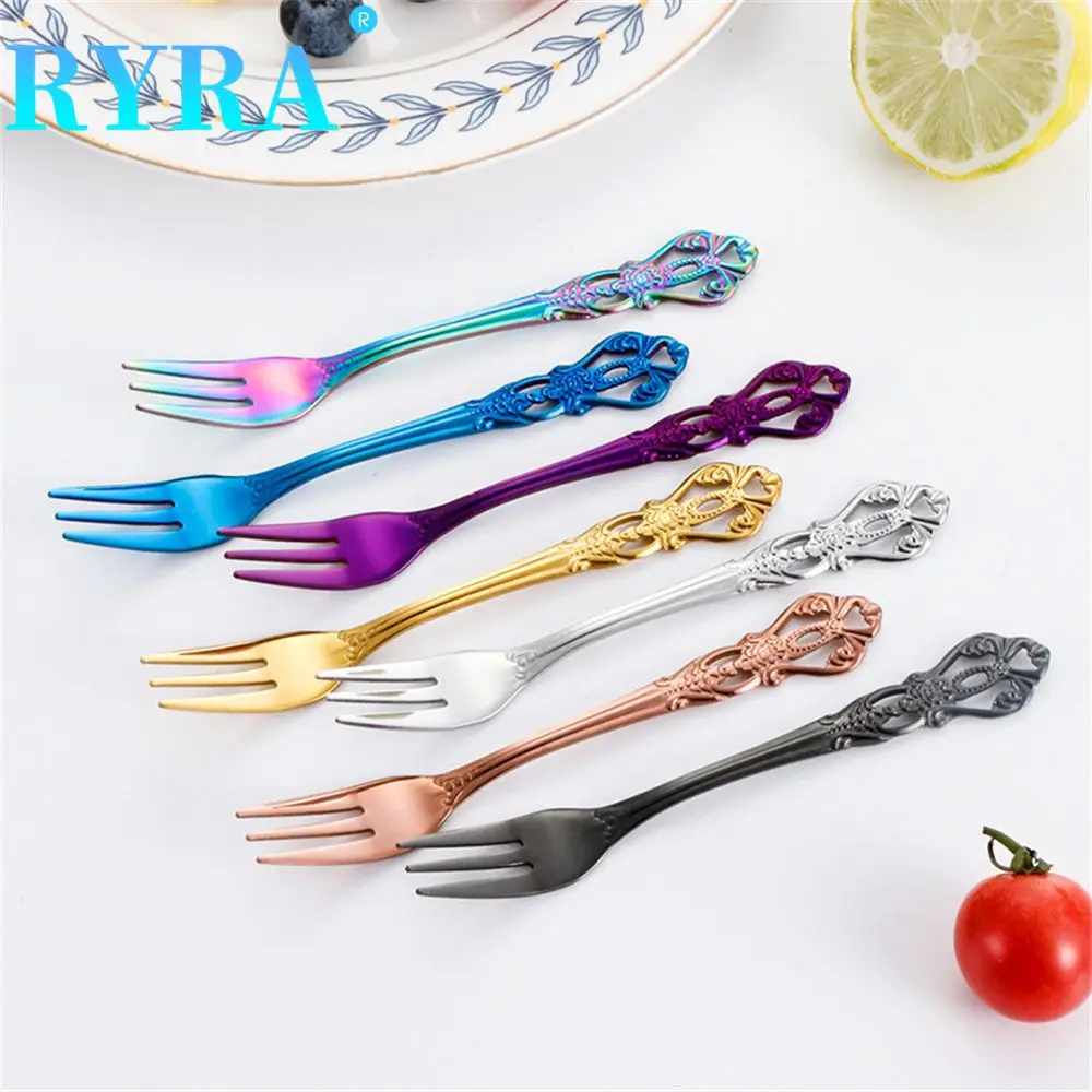 

Small Snack Scoop Dinnerware Colorful Dessert Cake Fruit Spoons European-style Carved Stainless Steel Dessert Teaspoons Gift