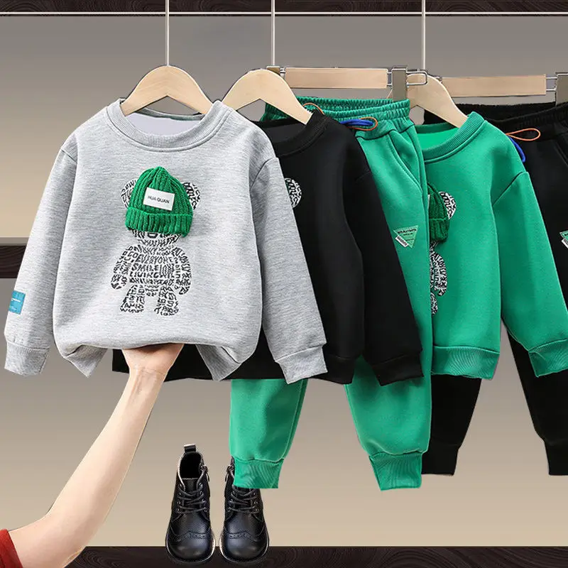 2023 Children's Clothing boys and girls spring suits children's spring and autumn cotton sweater two-piece set