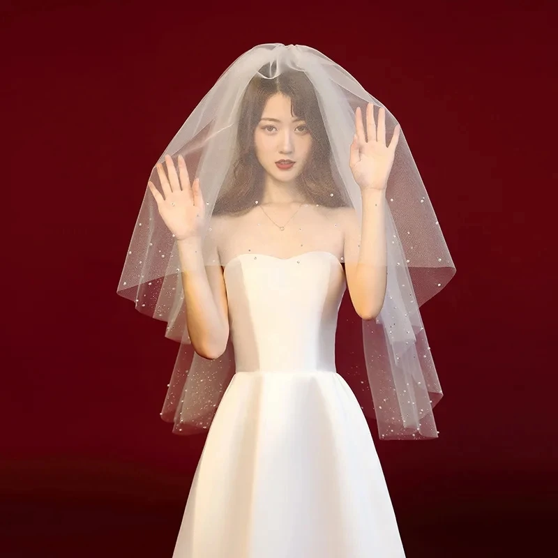 

Новое поступление Свадебные фаты жемчужины жемчуга из бисера цвета слоновой кости 2023 двухслойные свадебные аксессуары для волос Дешевые Свадебные фаты