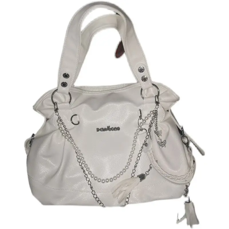 y2k millennium spice pearl chain casual versatile single shoulder armpit bag large capacity tote bag