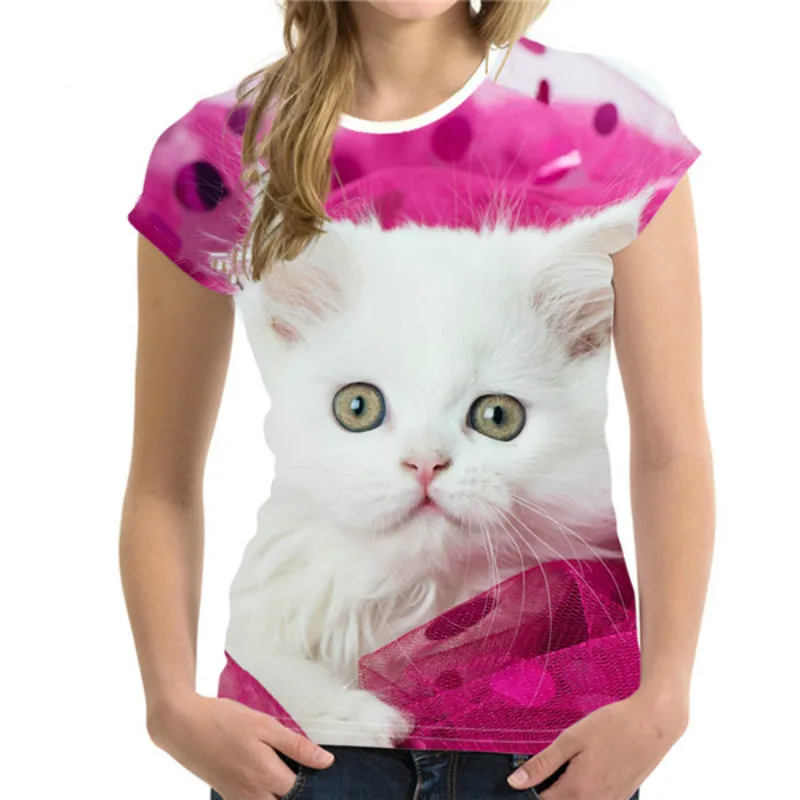 Fashion Women T Shirts 3D Cat Print Girls T-Shirts Animal Harajuku Round Neck Short Sleeves Plus Size Tops and T-Shirts Summer images - 6