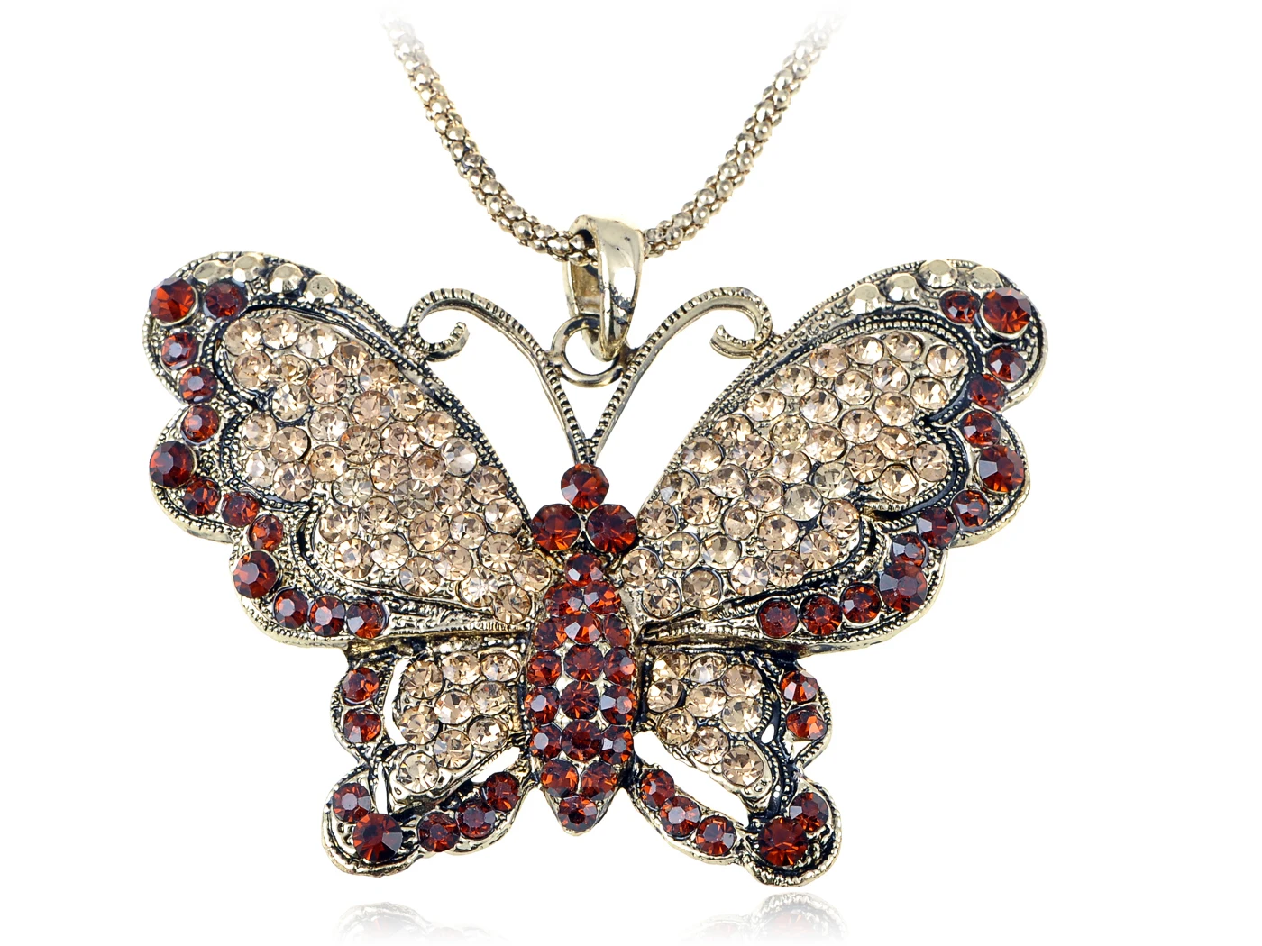 

Victorian Topaz Orange Crystal Rhinestones Butterfly Pendant Necklace